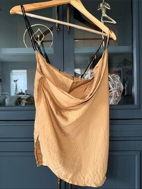 Zara Tan Draped Cowl Neck Open Side Camisole with Black Straps
